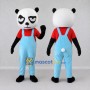 Custom Black White and Blue Panda in Overalls Mascot Costume Adult Full Body Suit for School Events