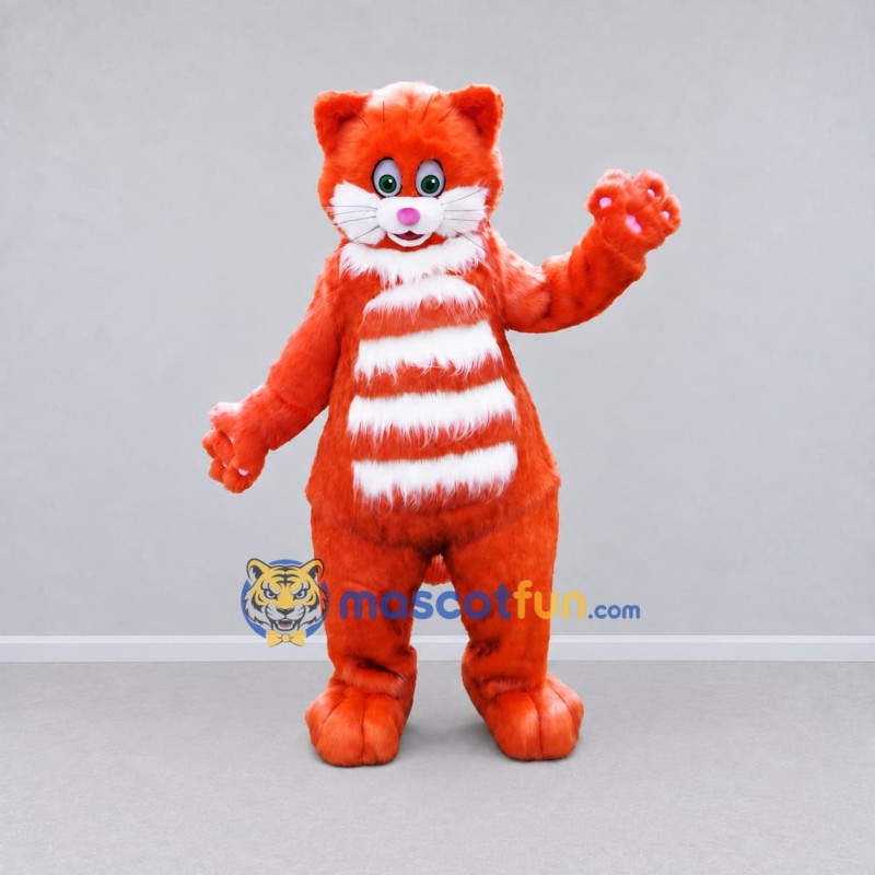 Custom Orange and White Cat Mascot Costume Adult Full Body Suit for School Events Custom Orange and White Cat Mascot Costume Adult Full Body Suit for School Events