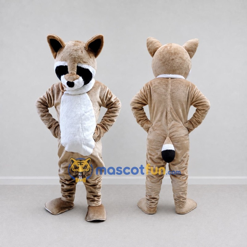 Custom Tan and White Masked Animal Character Mascot Costume Adult Full Body Suit for Community Events