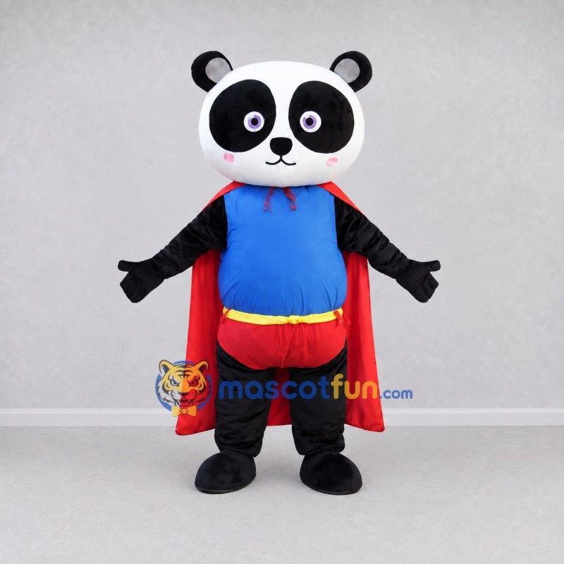Custom Black White and Red Superhero Panda Mascot Costume Adult Full Body Suit for Theme Parties Custom Black White and Red Superhero Panda Mascot Costume Adult Full Body Suit for Theme Parties