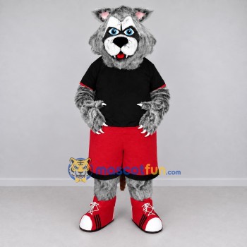 Custom Gray and Red Wolf in Sportswear Mascot Costume Adult Full Body Suit for Sports Events