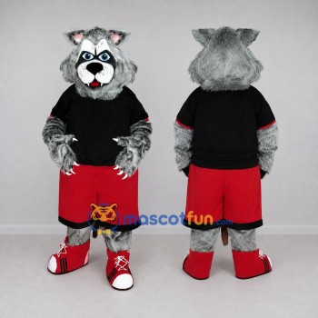 Custom Gray and Red Wolf in Sportswear Mascot Costume Adult Full Body Suit for Sports Events