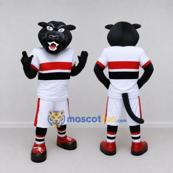Custom Black and White Panther in Sportswear Mascot Costume Adult Full Body Suit for Sports Events