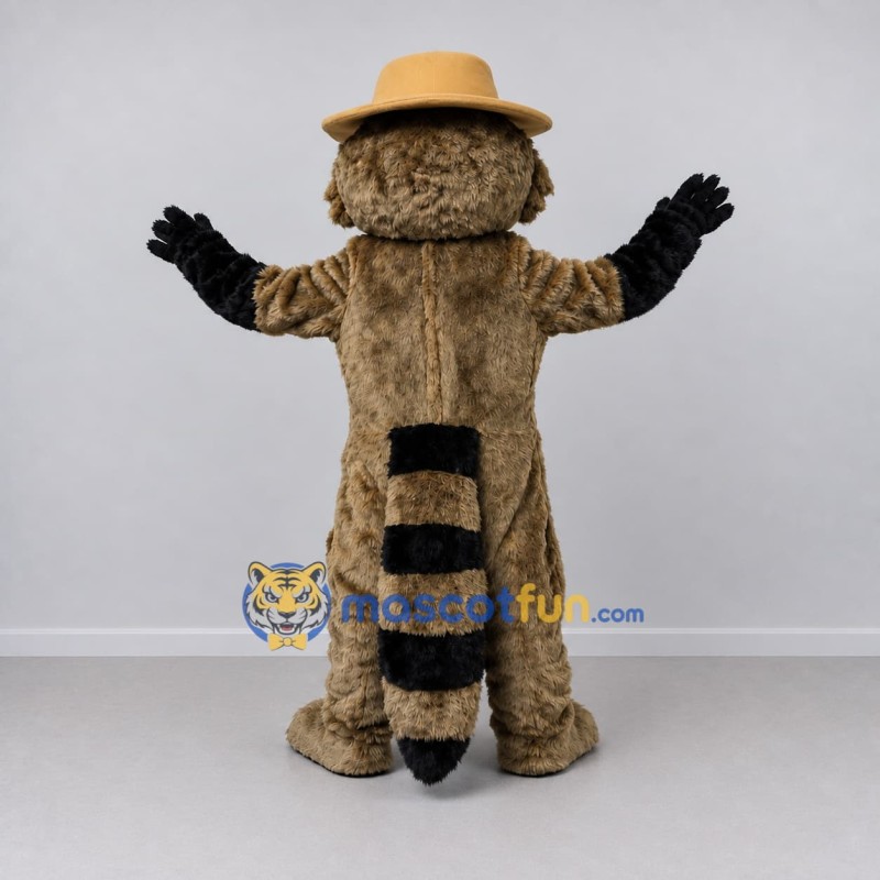 Custom Brown and White Raccoon in Hat Mascot Costume Adult Full Body Suit for Outdoor Events Custom Brown and White Raccoon in Hat Mascot Costume Adult Full Body Suit for Outdoor Events