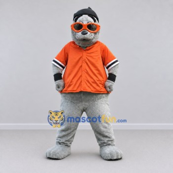 Custom Gray and Orange Animal Character in Sunglasses Mascot Costume Adult Full Body Suit for Sports Events Custom Gray and Orange Animal Character in Sunglasses Mascot Costume Adult Full Body Suit for Sports Events