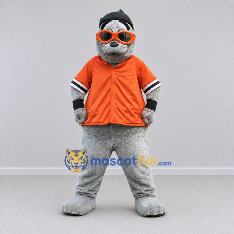 Custom Gray and Orange Animal Character in Sunglasses Mascot Costume Adult Full Body Suit for Sports Events Custom Gray and Orange Animal Character in Sunglasses Mascot Costume Adult Full Body Suit for Sports Events