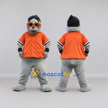 Custom Gray and Orange Animal Character in Sunglasses Mascot Costume Adult Full Body Suit for Sports Events