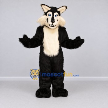 Custom Black and Cream Wolf Mascot Costume Adult Full Body Suit for School Events Custom Black and Cream Wolf Mascot Costume Adult Full Body Suit for School Events