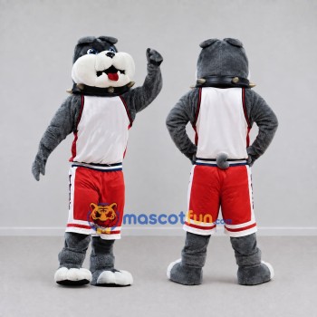 Custom Gray and Red Bulldog in Sportswear Mascot Costume Adult Full Body Suit for Sports Events