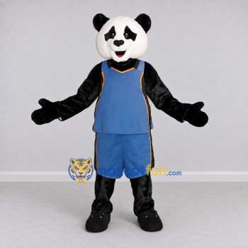 Custom Black White and Blue Panda in Basketball Uniform Mascot Costume Adult Full Body Suit for Sports Events Custom Black White and Blue Panda in Basketball Uniform Mascot Costume Adult Full Body Suit for Sports Events