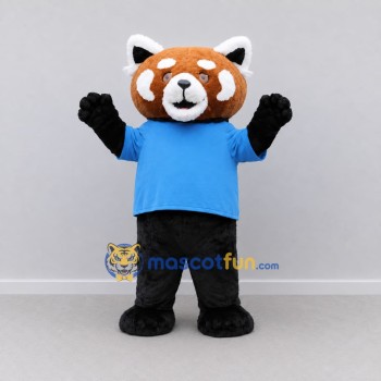 Custom Orange Black and Blue Red Panda in T Shirt Mascot Costume Adult Full Body Suit for School Events