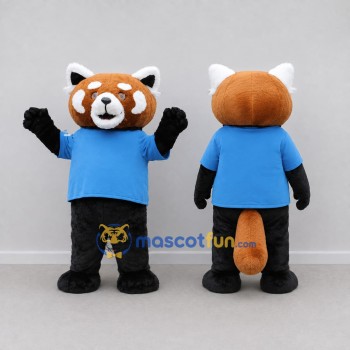 Custom Orange Black and Blue Red Panda in T Shirt Mascot Costume Adult Full Body Suit for School Events