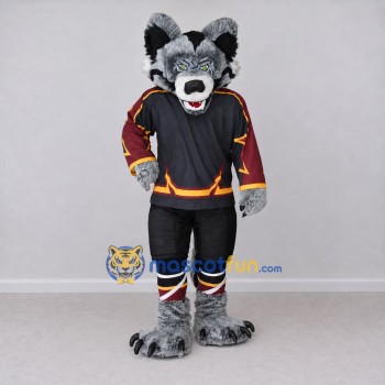 Custom Gray Black and Maroon Wolf in Sportswear Mascot Costume Adult Full Body Suit for Sports Events Custom Gray Black and Maroon Wolf in Sportswear Mascot Costume Adult Full Body Suit for Sports Events