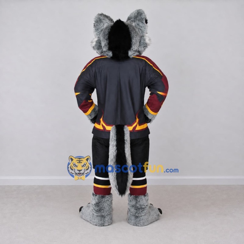 Custom Gray Black and Maroon Wolf in Sportswear Mascot Costume Adult Full Body Suit for Sports Events Custom Gray Black and Maroon Wolf in Sportswear Mascot Costume Adult Full Body Suit for Sports Events