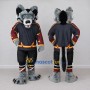 Custom Gray Black and Maroon Wolf in Sportswear Mascot Costume Adult Full Body Suit for Sports Events