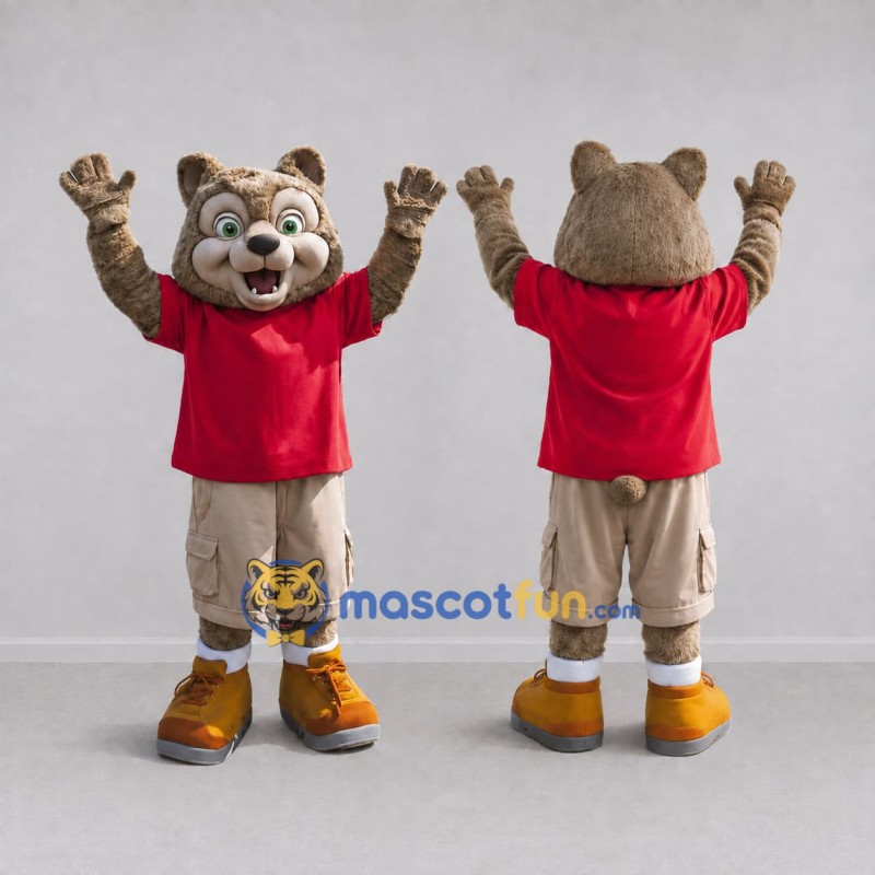 Custom Tan and Red Squirrel in T Shirt Mascot Costume Adult Full Body Suit for School Events Custom Tan and Red Squirrel in T Shirt Mascot Costume Adult Full Body Suit for School Events