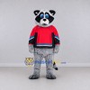 Custom Gray and Red Raccoon in Sportswear Mascot Costume Adult Full Body Suit for Sports Events Custom Gray and Red Raccoon in Sportswear Mascot Costume Adult Full Body Suit for Sports Events