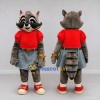 Custom Brown Gray and Red Raccoon in Skirt Mascot Costume Adult Full Body Suit for School Events