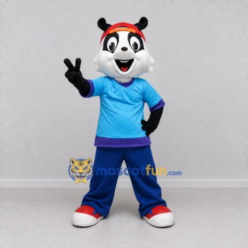 Custom Black White and Blue Panda in Sportswear Mascot Costume Adult Full Body Suit for Sports Events