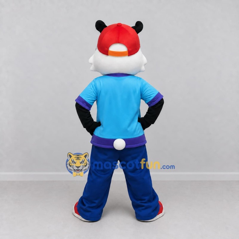 Custom Black White and Blue Panda in Sportswear Mascot Costume Adult Full Body Suit for Sports Events Custom Black White and Blue Panda in Sportswear Mascot Costume Adult Full Body Suit for Sports Events