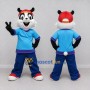 Custom Black White and Blue Panda in Sportswear Mascot Costume Adult Full Body Suit for Sports Events