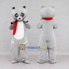 Custom Light Gray and Red Bear with Scarf Mascot Costume Adult Full Body Suit for Winter Events Custom Light Gray and Red Bear with Scarf Mascot Costume Adult Full Body Suit for Winter Events