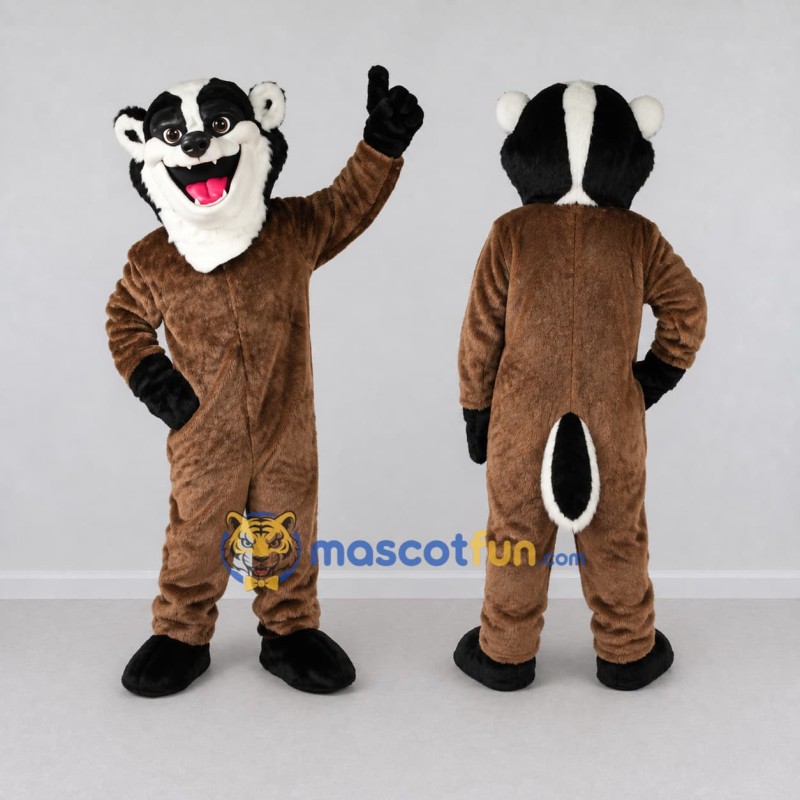 Custom Brown Black and White Badger Mascot Costume Adult Full Body Suit for School Events