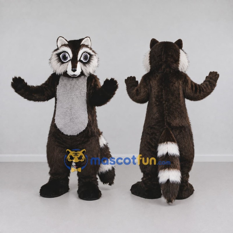 Custom Brown and Gray Raccoon Mascot Costume Adult Full Body Suit for Wildlife Events Custom Brown and Gray Raccoon Mascot Costume Adult Full Body Suit for Wildlife Events