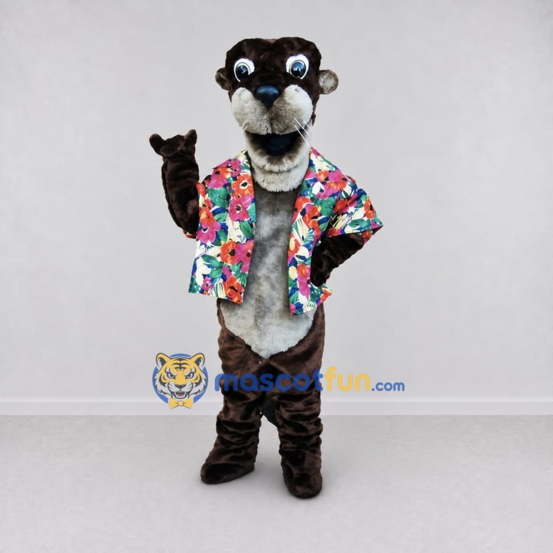 Custom Brown and Multicolor Otter in Floral Shirt Mascot Costume Adult Full Body Suit for Summer Events Custom Brown and Multicolor Otter in Floral Shirt Mascot Costume Adult Full Body Suit for Summer Events