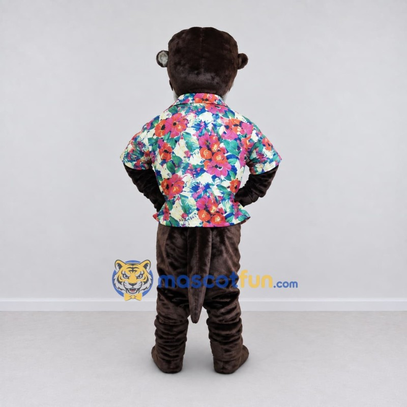 Custom Brown and Multicolor Otter in Floral Shirt Mascot Costume Adult Full Body Suit for Summer Events Custom Brown and Multicolor Otter in Floral Shirt Mascot Costume Adult Full Body Suit for Summer Events