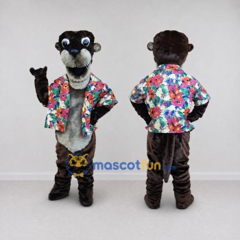 Custom Brown and Multicolor Otter in Floral Shirt Mascot Costume Adult Full Body Suit for Summer Events