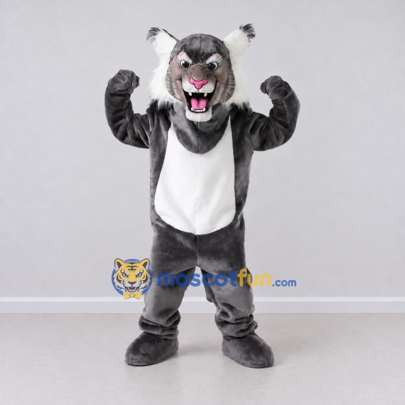 Custom Gray and White Lynx Mascot Costume Adult Full Body Suit for Sports Events Custom Gray and White Lynx Mascot Costume Adult Full Body Suit for Sports Events
