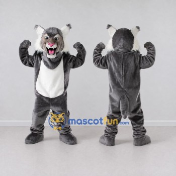 Custom Gray and White Lynx Mascot Costume Adult Full Body Suit for Sports Events