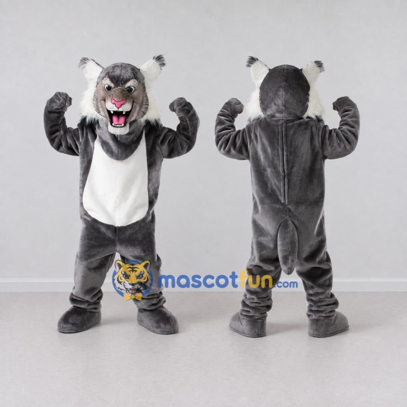 Custom Gray and White Lynx Mascot Costume Adult Full Body Suit for Sports Events Custom Gray and White Lynx Mascot Costume Adult Full Body Suit for Sports Events