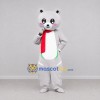 Custom Light Gray and Red Bear with Scarf Mascot Costume Adult Full Body Suit for Winter Events Custom Light Gray and Red Bear with Scarf Mascot Costume Adult Full Body Suit for Winter Events