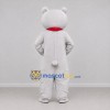Custom Light Gray and Red Bear with Scarf Mascot Costume Adult Full Body Suit for Winter Events Custom Light Gray and Red Bear with Scarf Mascot Costume Adult Full Body Suit for Winter Events