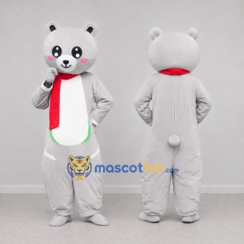 Custom Light Gray and Red Bear with Scarf Mascot Costume Adult Full Body Suit for Winter Events