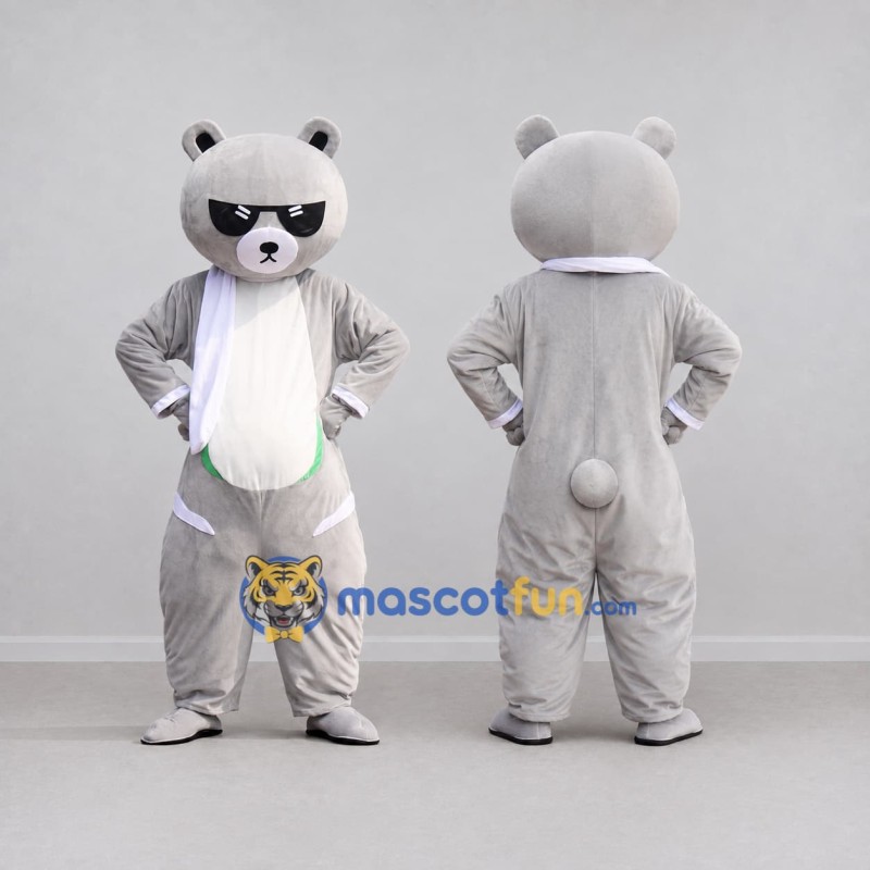 Custom Light Gray and White Bear in Sunglasses Mascot Costume Adult Full Body Suit for Community Events Custom Light Gray and White Bear in Sunglasses Mascot Costume Adult Full Body Suit for Community Events