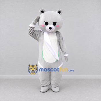 Custom Light Gray and White Bear with Scarf Mascot Costume Adult Full Body Suit for Winter Events Custom Light Gray and White Bear with Scarf Mascot Costume Adult Full Body Suit for Winter Events