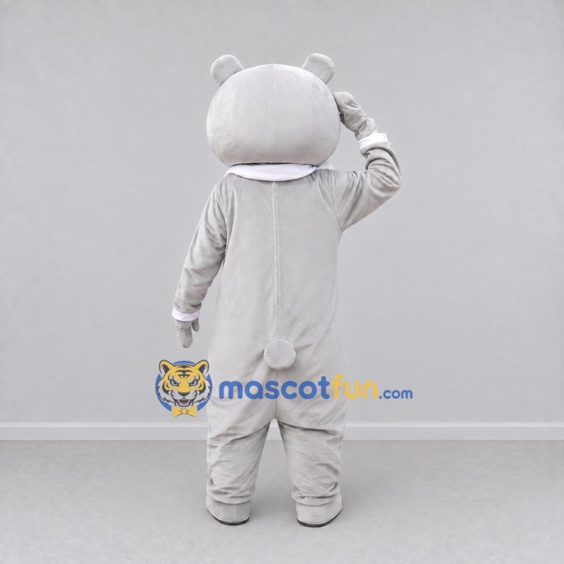 Custom Light Gray and White Bear with Scarf Mascot Costume Adult Full Body Suit for Winter Events Custom Light Gray and White Bear with Scarf Mascot Costume Adult Full Body Suit for Winter Events
