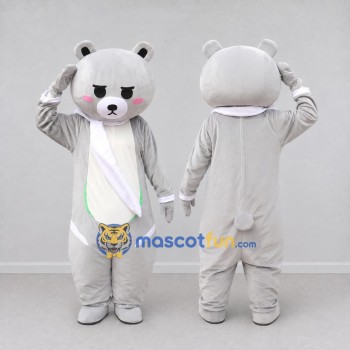 Custom Light Gray and White Bear with Scarf Mascot Costume Adult Full Body Suit for Winter Events
