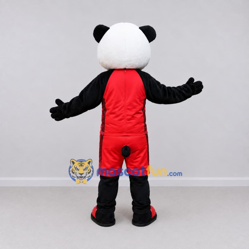 Custom Black White and Red Panda in Sportswear Mascot Costume Adult Full Body Suit for Sports Events Custom Black White and Red Panda in Sportswear Mascot Costume Adult Full Body Suit for Sports Events
