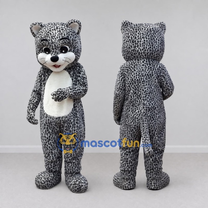 Custom Gray and White Leopard Mascot Costume Adult Full Body Suit for Wildlife Events