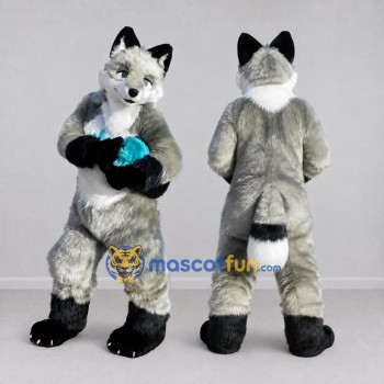 Custom Gray and White Fox Mascot Costume Adult Full Body Suit for Wildlife Events