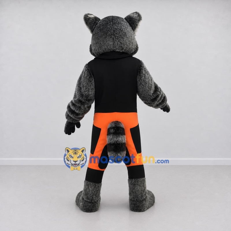 Custom Gray and Orange Raccoon in Jumpsuit Mascot Costume Adult Full Body Suit for Theme Parties Custom Gray and Orange Raccoon in Jumpsuit Mascot Costume Adult Full Body Suit for Theme Parties