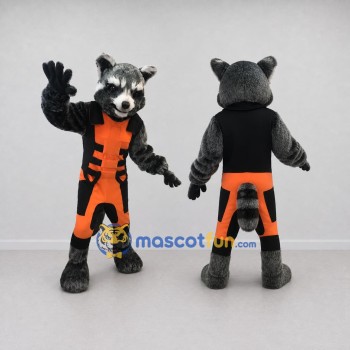 Custom Gray and Orange Raccoon in Jumpsuit Mascot Costume Adult Full Body Suit for Theme Parties