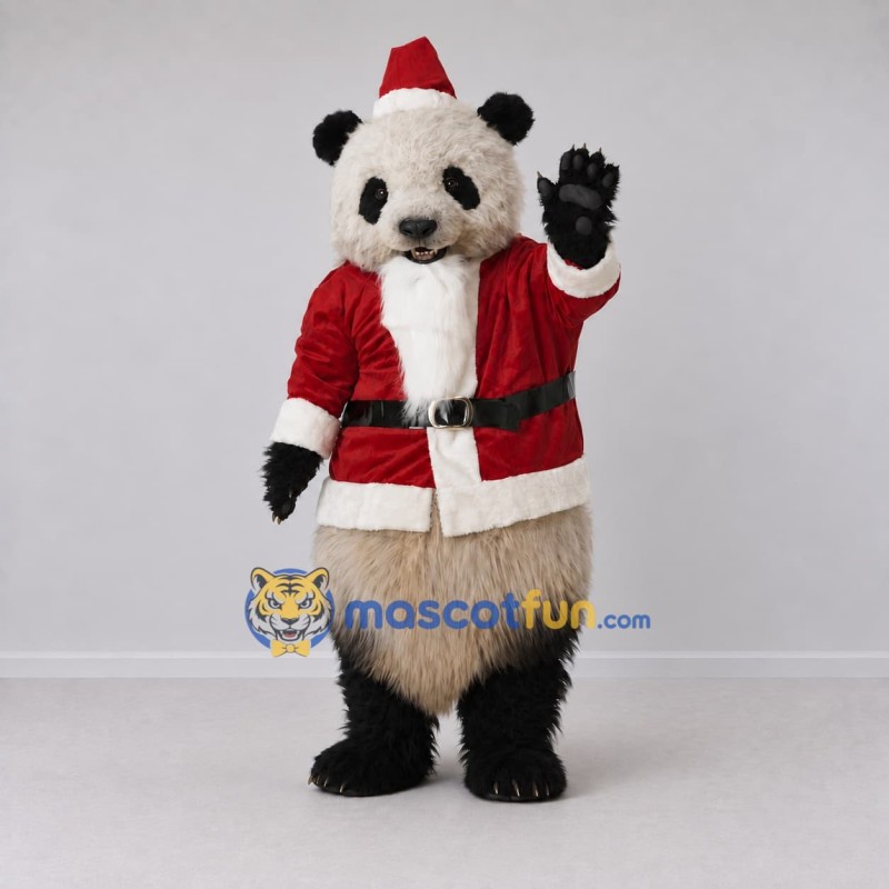 Custom Black White and Red Panda Santa Mascot Costume Adult Full Body Suit for Christmas Events