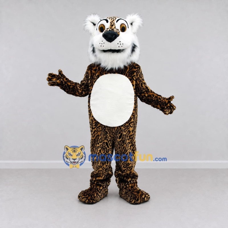 Custom White Brown and Black Spotted Big Cat Mascot Costume Adult Full Body Suit for Wildlife Events Custom White Brown and Black Spotted Big Cat Mascot Costume Adult Full Body Suit for Wildlife Events