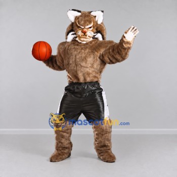Custom Brown and Black Lynx in Basketball Shorts Mascot Costume Adult Full Body Suit for Sports Events Custom Brown and Black Lynx in Basketball Shorts Mascot Costume Adult Full Body Suit for Sports Events