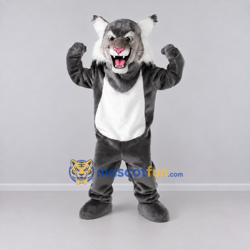 Custom Gray and White Lynx Mascot Costume Adult Full Body Suit for Sports Events Custom Gray and White Lynx Mascot Costume Adult Full Body Suit for Sports Events